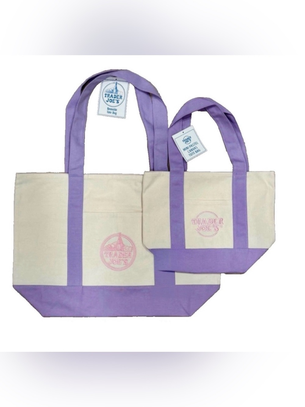 NWT Trader Joe’s Purple Tote Set - Mini & Large Canvas Bags Spring 2026
